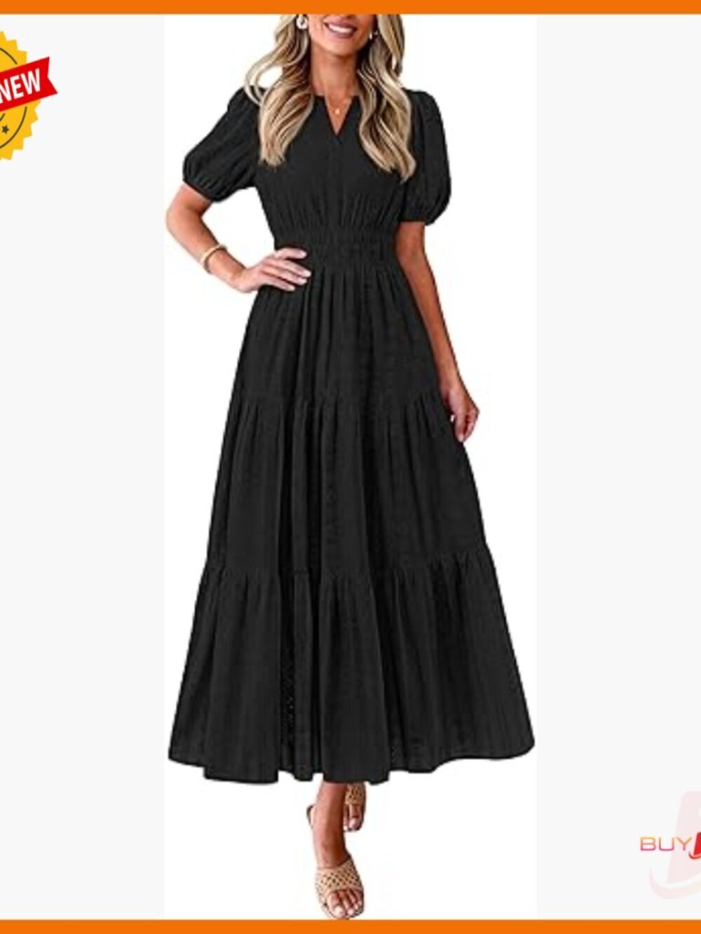 Summer Maxi Dress Puff Sleeve V Neck Smocked Cotton Flowy Eyelet